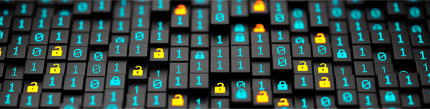 blocks stacked with 1, 0, or a lock icon printed on one size of each block depicting a binary-like sequence