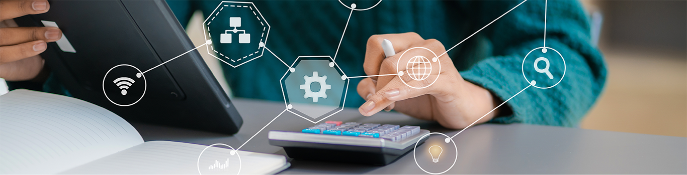 hand typing into a calculator