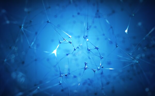 3d rendered image of firing neurons inside the human brain.